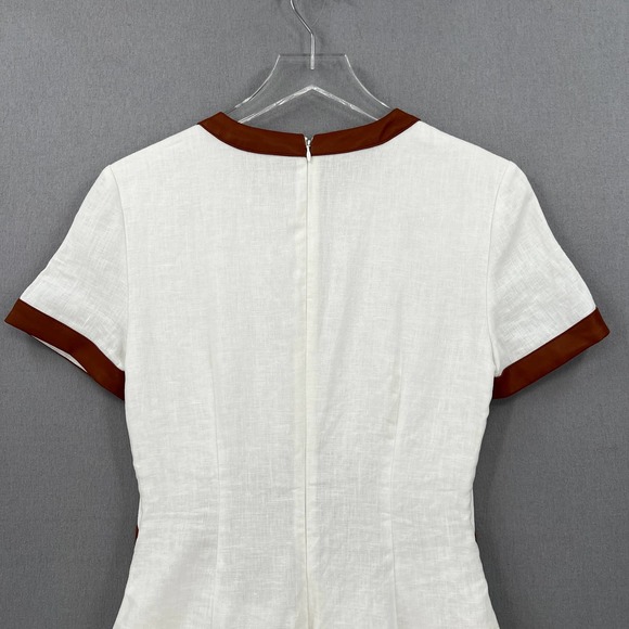 STAUD Dress Womens Small White Whiskey Perla Midi Linen Cut Out Sheath Leather - Picture 7 of 16